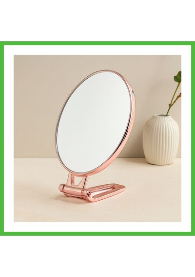 Vaveni Oval Çift Taraflı Makyaj Aynası 16.5x13 Cm Katlanır Ayaklı Bakır Arz
