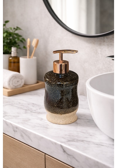 Gold Seramik Sıvı Sabunluk Lüks Banyo & Mutfak Sabun Dispenseri Dekoratif Krem - Kahverengi