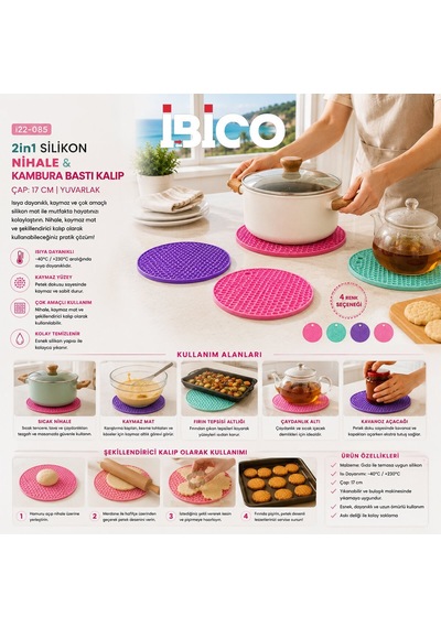 İbico İ22-085 Çap:17cm 2in1 Yuvarlak Silikon Nihale Kambura Bastı Kalıp - 12'li Paket Diğer