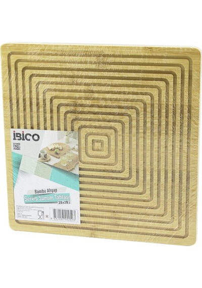 Lunaev Kare Çift Taraflı Düz - Kanallı Ahşap Bambu Sunum Tepsi 28x28cm Peynir Sunumu Açık Gri