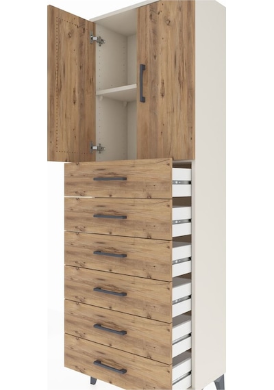 Arges Dolap 2 Raflı 6 Çekmeceli 2 Kapaklı 60x30x182 Aytaşı-çam Aytaşı
