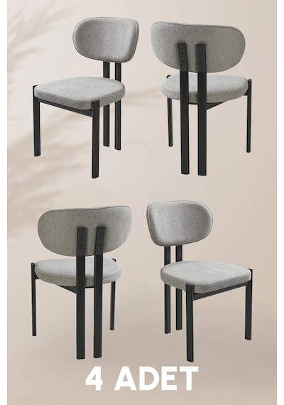 Roma Sandalye - Mense Gri Kumaş - Metal İskelet - Mutfak Sandalyesi - Salon Sandalyesi 4 Adet Gri