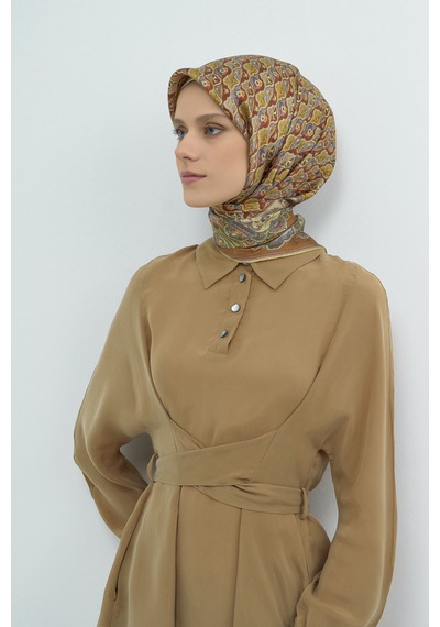 Armine Saf İpek Sura Eşarp-2026 İlkbahar-yaz- 951800d Taba-yeşil