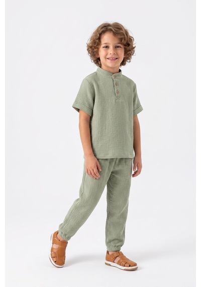 Mnk Baby & Kids Pamuklu Müslin Kumaş Yazlık Uzun Pantolon Kısa Kol Rahat Takım M00842 Yeşil Mnk Baby & Kids Pamuklu Müslin Kumaş Yazlık Uzun Pantolon Kısa Kol Rahat Takım M00842 Yeşil