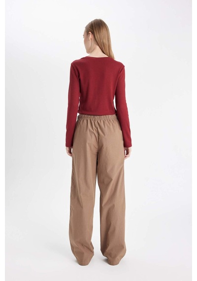 DeFacto Coool Straight Fit Poplin Pantolon Basic Düz Cepli Lastikli Bel Bağcıklı D3764AX24AUBN533