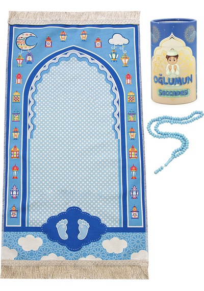 Kumbaralı Oğlumun Çocuk Seccadesi - Tesbih Hediyeli Mavi