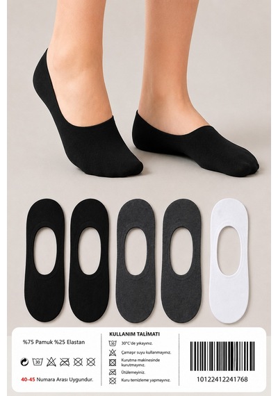 Hitit Socks Erkek 5 Çift Görünmez Babet Çorap Kaymaz Terletmez Topuk Ve Burun Takviyeli Çok Renkli Asorti