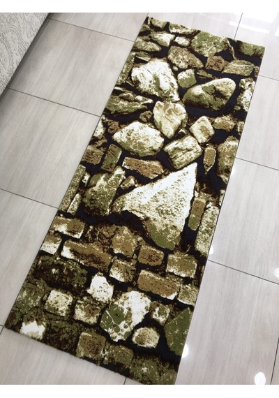 Saray Halı Doğadan 10859 J1 80X200 Yeşil Kahve Taş Desenli Halı !