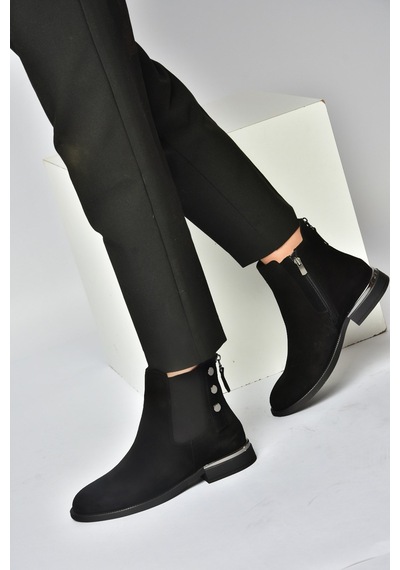 Fox Shoes Z555266661 Siyah Hakiki Deri Süet Kadın Bot
