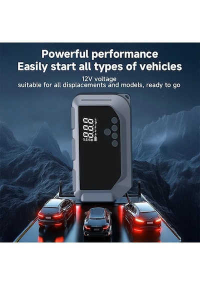 Coverzone Çok Fonksiyonlu Akü Takviye Cihazı Ve Hava Kompresörü 12v Araç Jump Starter, Dijital Lastik Şişirme, Led Işık & Sos, Powerbank, Taşınabilir Acil Durum Seti K3