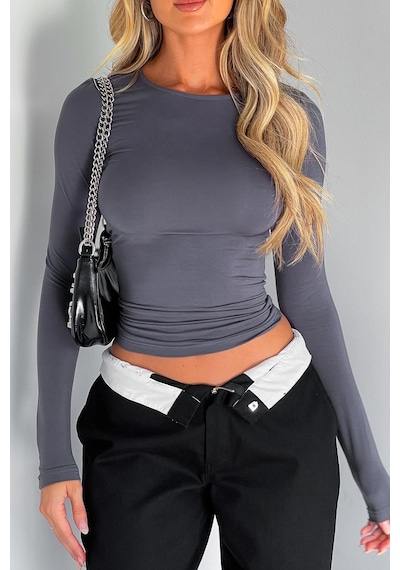 Seeh Füme Bisiklet Yaka Basic Uzun Kollu Body Sh142