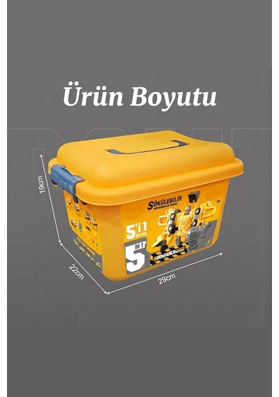 5 İn 1 Dönüşen Robot İş Makineleri Seti - Sök Tak Parçalanabilir Eğitici Oyuncak 51 Parça
