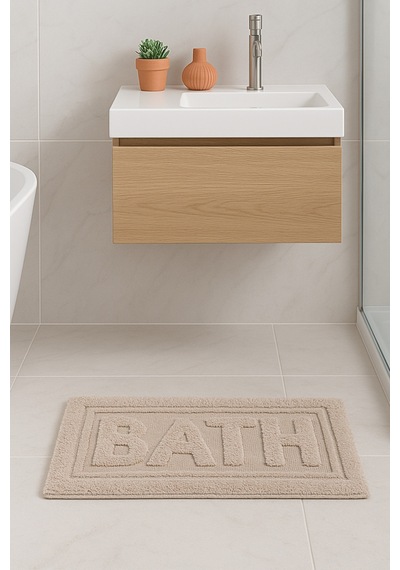Bath Banyo Paspası 80x50 Dekoratif, Yıkanabilir, Tüylenme Yapmaz, Yumuşak Doku Vizon