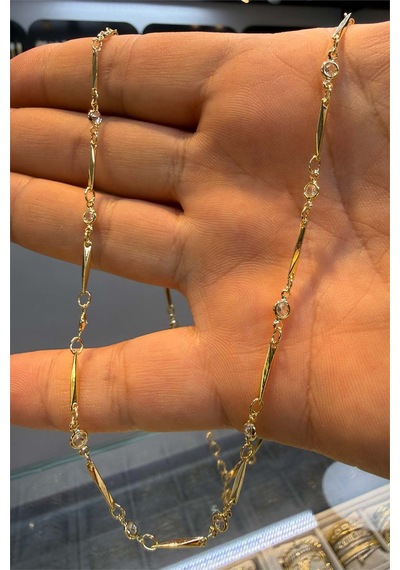 Taşlı Gold Vip Çelik Kolye 45 Cm Altın