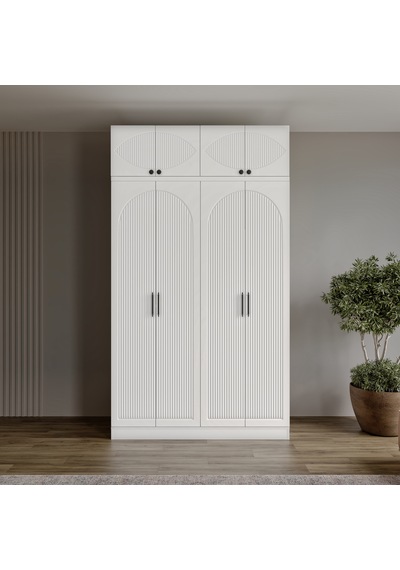 Komple Mdf Oslo 4 Kapaklı Yüklüklü Beyaz Gardırop