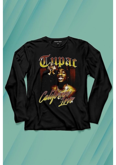 Tupac 2pac Shakur Rap Musicwest Coast 90s Rap Uzun Kollu Tişört Baskılı T-shirt 001