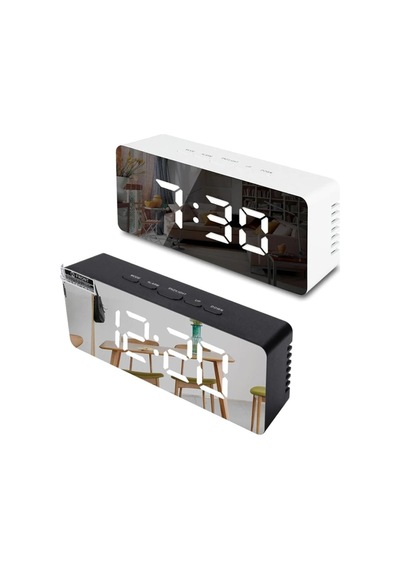 Gplus W561 Çift Alarmlı LCD Dijital Göstergeli Termometreli Aynalı Masa Saati