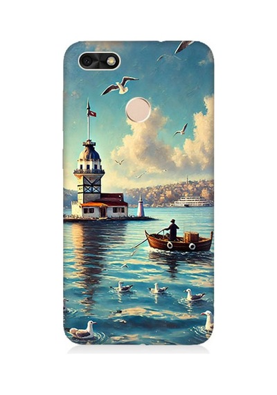 Huawei P9 Lite Mini Uyumlu Martılarla Kız Kulesi Desenli Silikon Kılıf Çok Renkli