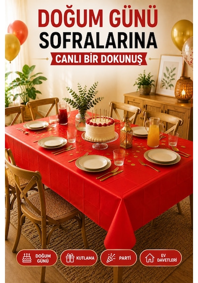 Kırmızı Plastik Masa Örtüsü 137x180 Cm Kullan At Silinebilir Parti Davet Organizasyon İçin Örtü 1 Ad