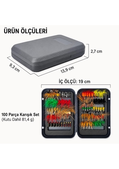 Valkyrie 100 Parça Yapay Sinek İğne Seti Fly Fishing Kutulu Alabalık Balıkçılık Tüylü Sahte Yem