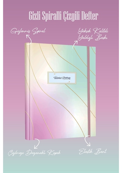 Gizli Spiralli Defter Sert Kapak 192 Sayfa 96 Yaprak 17x24 Cm 90gr. Çizgili 1156