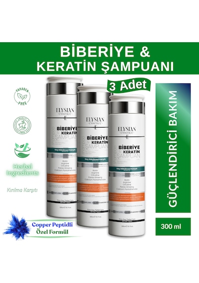 Elysian Essence Biberiye & Keratin Şampuanı 3 Adet Copper Peptidli Saç Bakımı Saç Dökülmesi Karşıtı 300 Ml Tüm Saç Tipleri