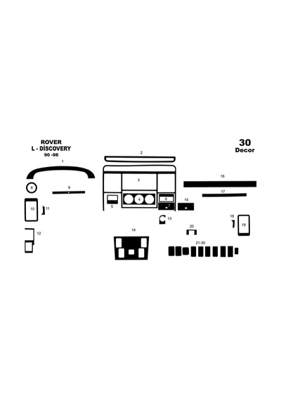 Land Rover Discovery Torpido Kaplama 1990-1998 30 Parça Piano Black