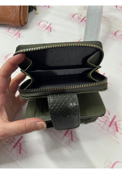 Gk Gamzelirenklerim Luxury Fashıon&accessorıes Yılan Derisi Mıknatıslı Lüx Cüzdan Suni Deri Haki