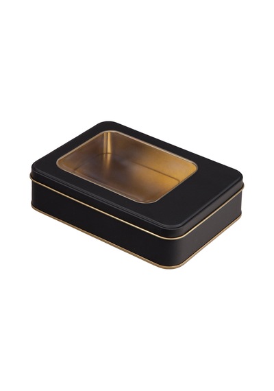 Pencereli Mat Siyah Metal Kutu 19x13,5x4,5 Cm