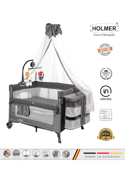 Holmer Coolstyle Premium Cibinlikli Dönenceli Anne Yanı Oyun Parkı Beşik 70x110cm Koyu Gri