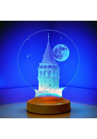 3D 3 Boyutlu Led Lamba Galata Kulesi Özel Hediye Gecelambası