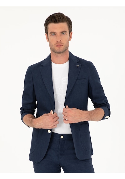 Cacharel Lacivert Slim Fit %100 Keten Ceket