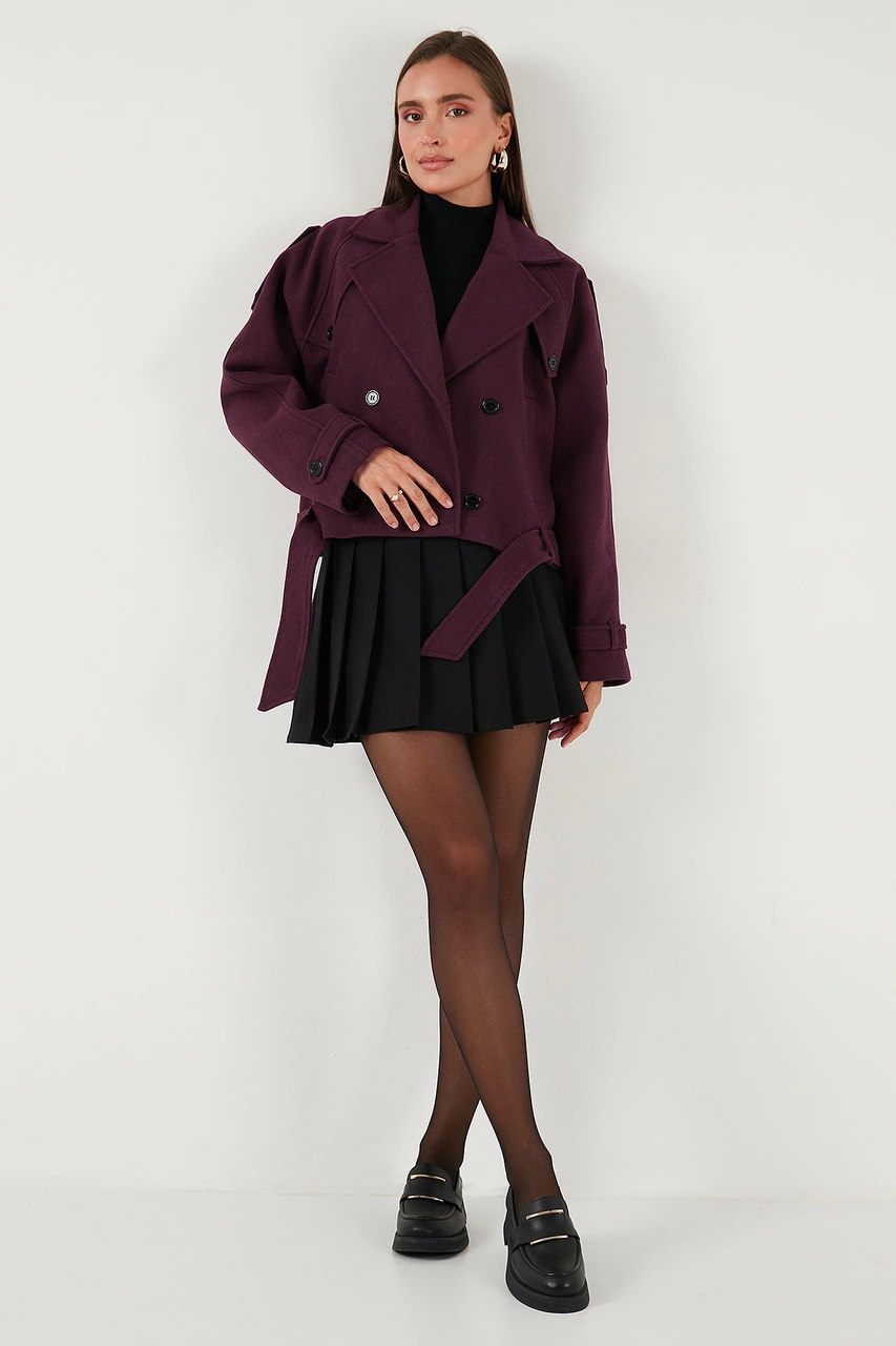 Lela Pamuklu Regular Fit Yumuşak Dokulu Kaşe Kısa Bayan Kaban 6810286 Bordo