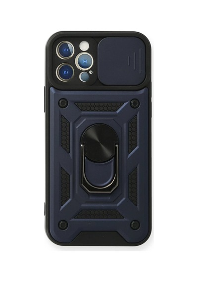 Apple İphone 12 Pro Uyumlu Kılıf Pars Lens Yüzüklü Silikon - Lacivert Çok Renkli
