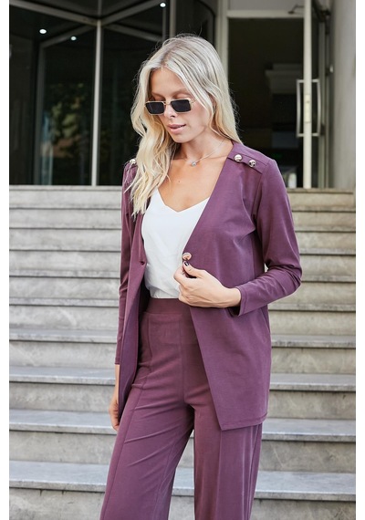 Kadın İpeksi Esnek Modal Kumaş V Yaka Uzun Kol Omuz Aksesuarlı Düğmeli Uzun Blazer Ceket-bordo Bordo Kadın İpeksi Esnek Modal Kumaş V Yaka Uzun Kol Omuz Aksesuarlı Düğmeli Uzun Blazer Ceket-bordo Bordo