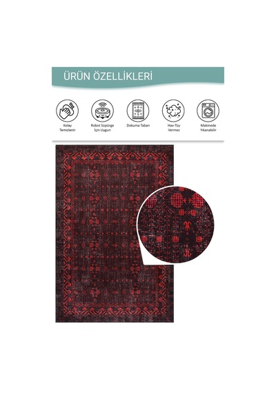 Artloop Relic Siyah Kırmızı Vintage Minimal Etnik Geometrik Desenli Dokuma Tabanlı Şönil Halı Al 563