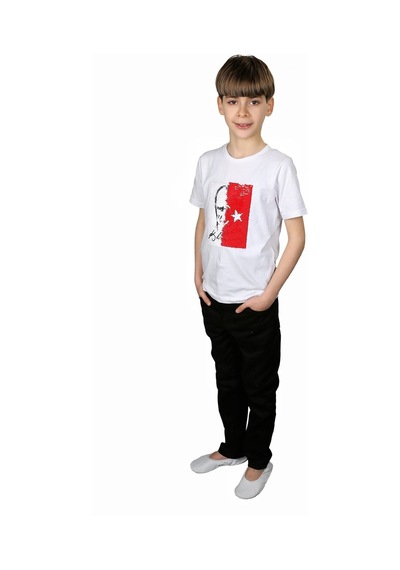 Genel Markalar Unisex Çocuk Gösteri Dönen Pullu Atatürk-türkbayrağı Tişört Beyaz Beyaz