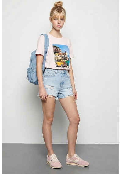 Shade Kadın Pamuk Italy Temalı Baskılı  Tasarım T-shirt 1008 60282054 - Toz Pembe L