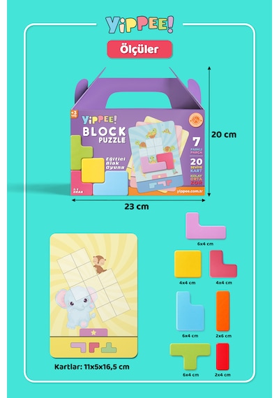 Block Puzzle - Eğitici Zeka Oyunu 7 Blok 20 Seviye Kart 3 Zorluk Akıl Ve Mantık Oyunu