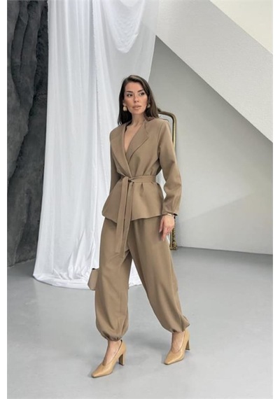 Neşeli Butik Vizon Kahverengi Kuşak Detaylı Oversize Şalvar Pantolon Blazer Ceket Takım Nbnp023 Neşeli Butik Vizon Kahverengi Kuşak Detaylı Oversize Şalvar Pantolon Blazer Ceket Takım Nbnp023