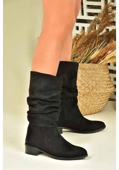 Fox Shoes Siyah Süet Büzgülü Günlük Kadın Çizme N726602102 Siyah-Süet