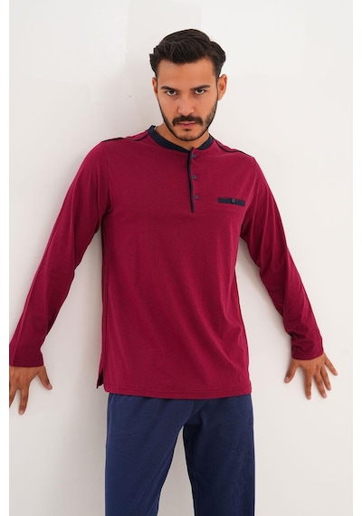 Çift Kaplan Erkek Düz Patlı Bordo Pijama Takımı 8000 Bordo