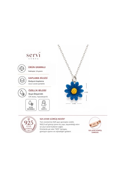 Servi 925 Ayar Gümüş Renkli Çiçek Kolye-404