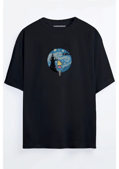 Alice Baskılı Unisex Siyah - Beyaz -turuncu - Bej Oversize T-shirt SIYAH