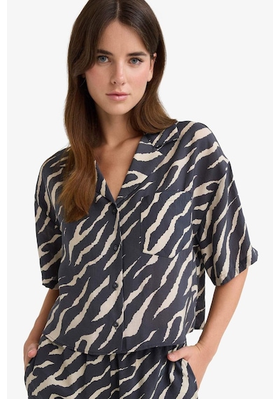 Defacto 	Loose Fit Zebra Desenli Modal Kısa Kollu Gömlek F0879AX25SM Siyah