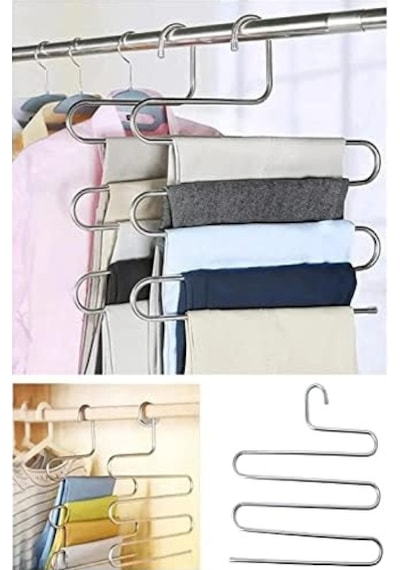 Pantalon Askısı Metalik Dolap İçi Akıllı Krom Askı Çok Katlı Pantolon Askısı 5 Katlı 4 Renk