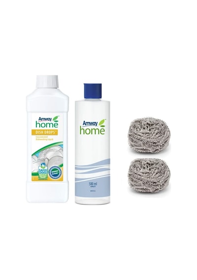 Amway Home Dish Drops Konsantre Sıvı Bulaşık Deterjanı 1 L + Ölçek Şişesi 500 ML + Ovma Teli 2 Adet