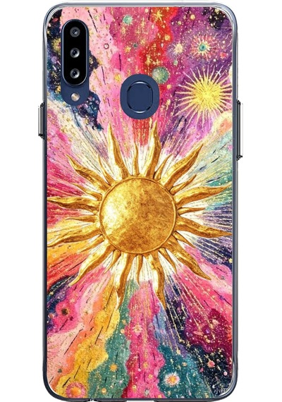 Samsung Galaxy A20s Uyumlu Psikedelik Galaksi Ve Güneş Desenli Baskılı Silikon Kılıf Renkli