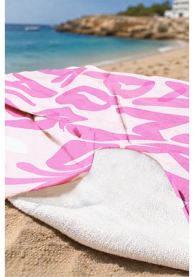 More Amore Pembe Yazı Temalı Plaj Havlusu - Modern Tipografik Kalp Hızlı Kuruyan Mikrofiber Havlu Çok Renkli