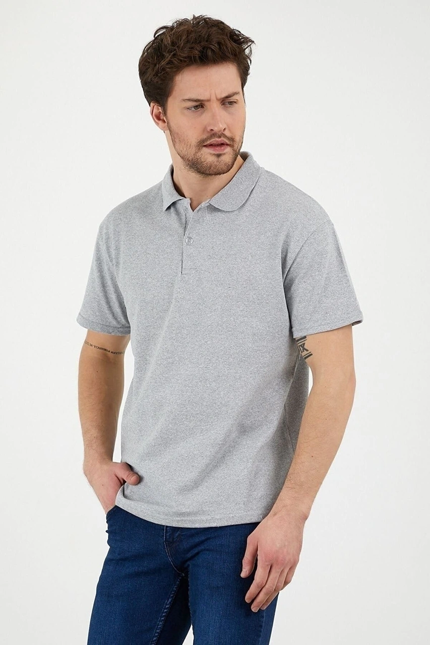 Veaven 3'lü Gri %100 Pamuk Slim Fit Polo Yaka T-shirt Paketi Gri